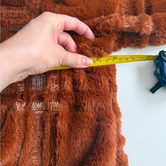 Anthropologie Plaid Teddy Bomber Jacket Sz 1X Rust Brown Fuzzy Zip Up Plush Coat - Picture 4 of 13